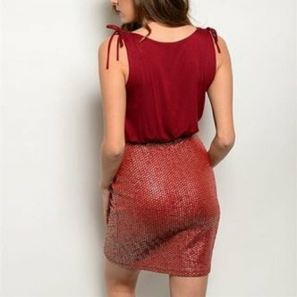 Burgundy Dress with Sequins - Picture 2 of 3